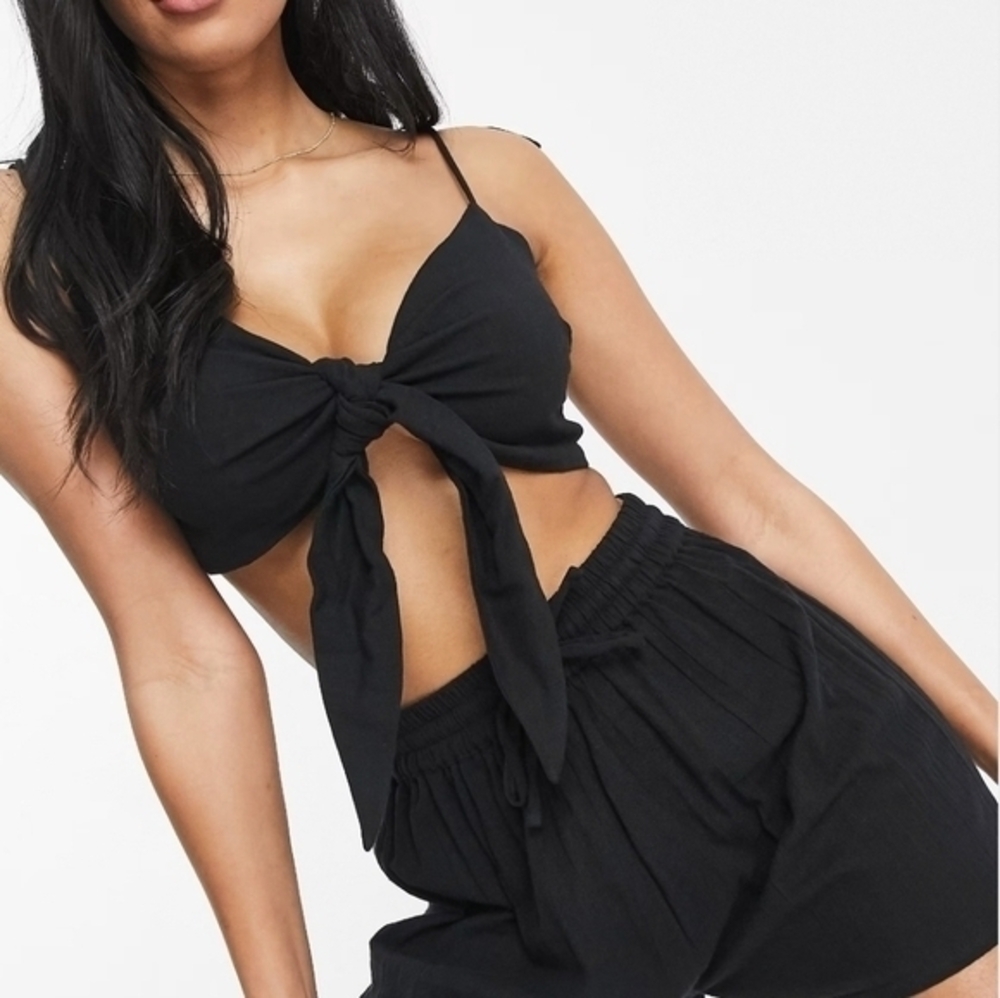 Elegant Black Tie-Front Top